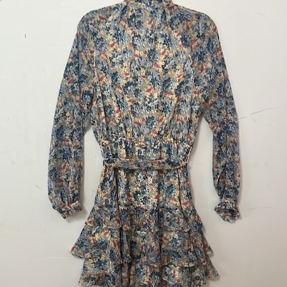 LAUREN RALPH LAUREN FLORAL CRINKLE GEORGETTE TIE NECK TIERED DRESS SIZE 10 - Picture 10 of 15